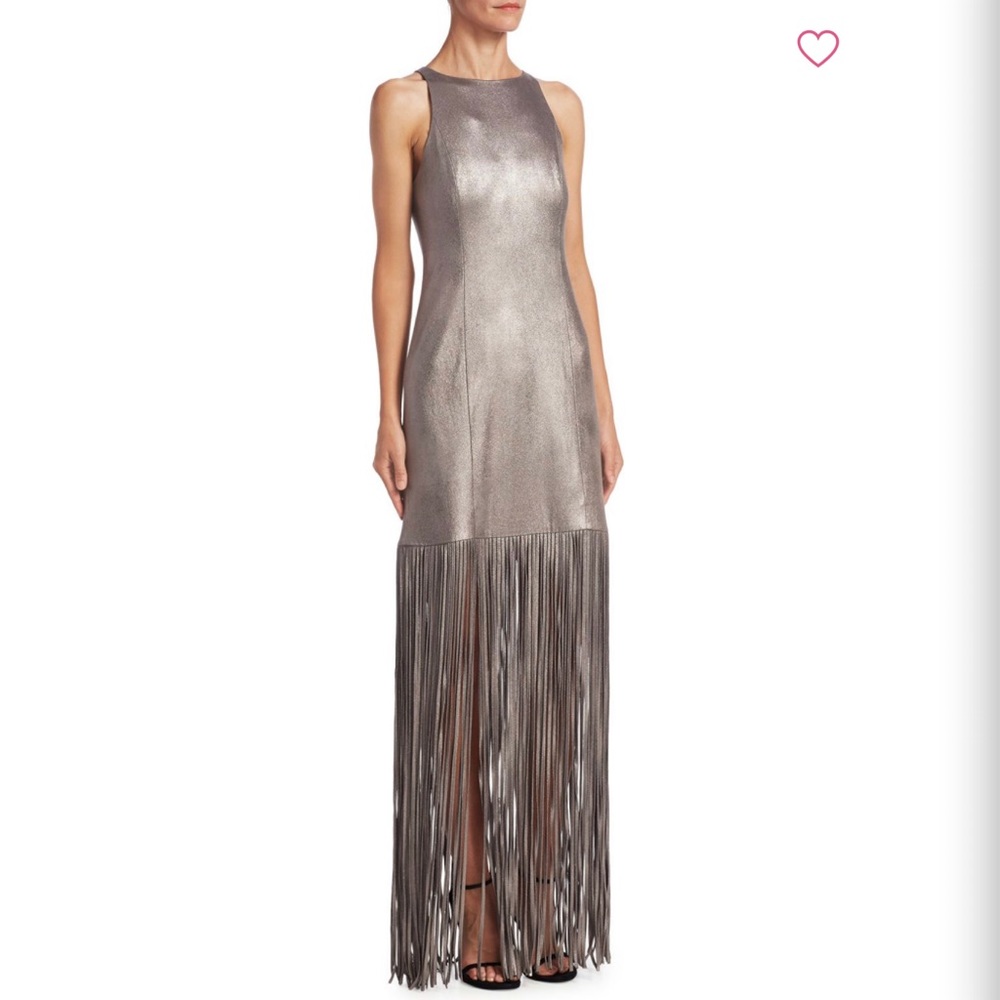 Halston Heritage Metallic Fringe Dress
